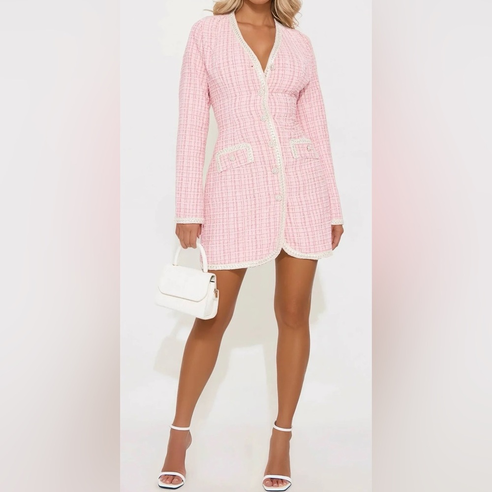 Clemence Tweed Mini Dress - Blush/combo